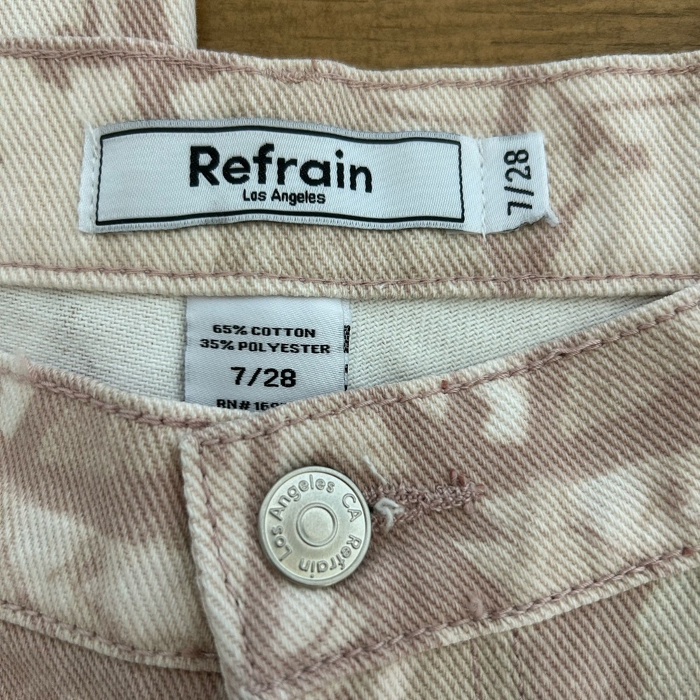 REFRAIN Los Angeles Women's Soft Pink white Camouflage Wide Leg Denim Pants - Picture 7 of 9